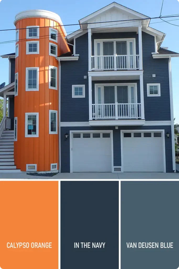Orange and Blue Combo Exterior House Color
