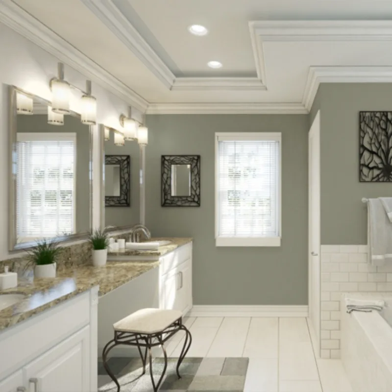 Sherwin-Williams Evergreen Fog in the Bathroom