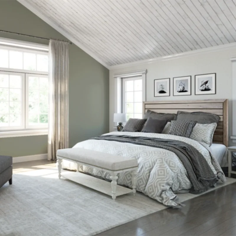 Sherwin-Williams Evergreen Fog in the Bedroom