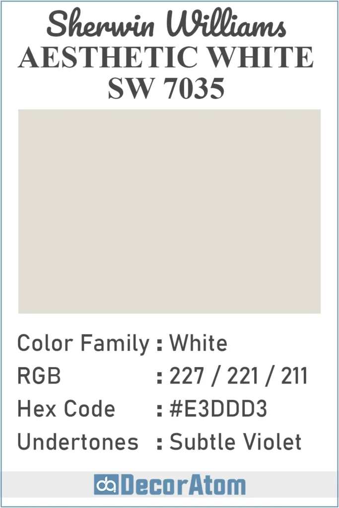 Color Family, RGB Colors, Hex Value, Undertones of Aesthetic White