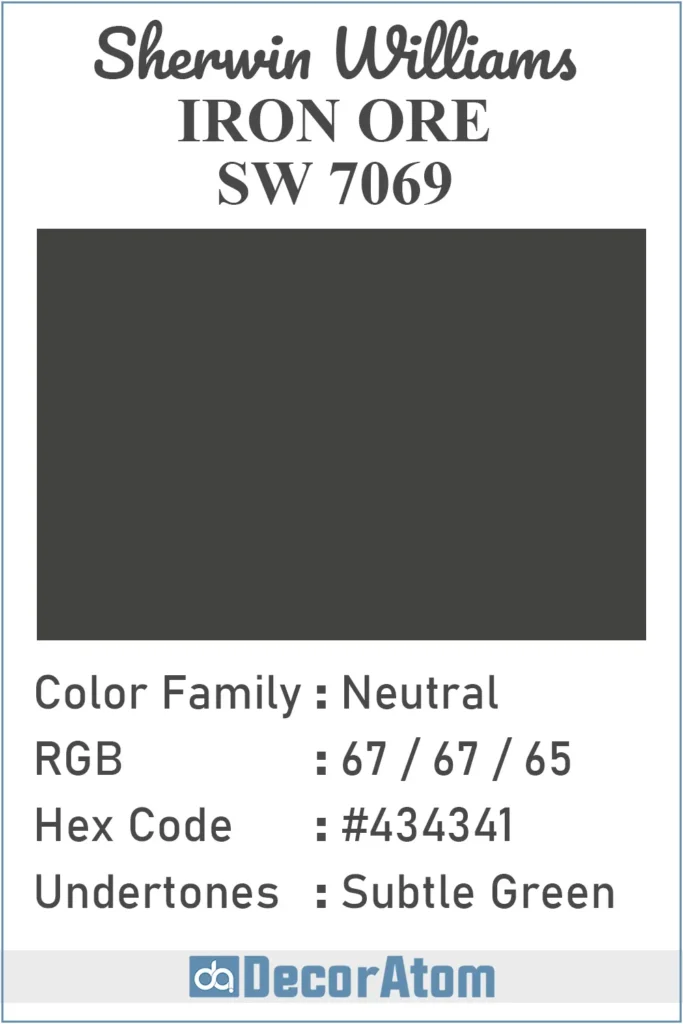 Color Family, RGB Colors, Hex Value, Undertones of Iron Ore
