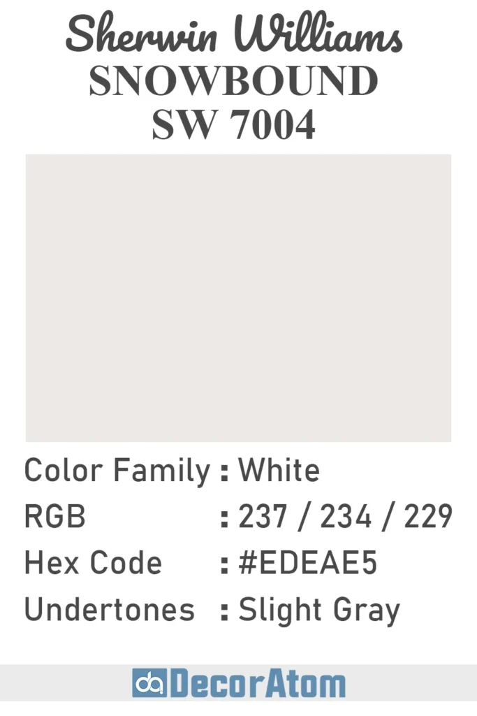 Color Family, RGB Colors, Hex Value, Undertones of Snowbound