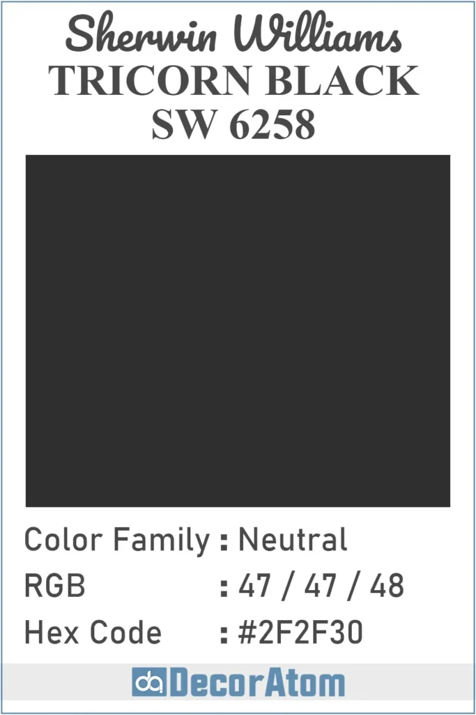 Color Family, RGB Colors, Hex Value, Undertones of Tricorn Black