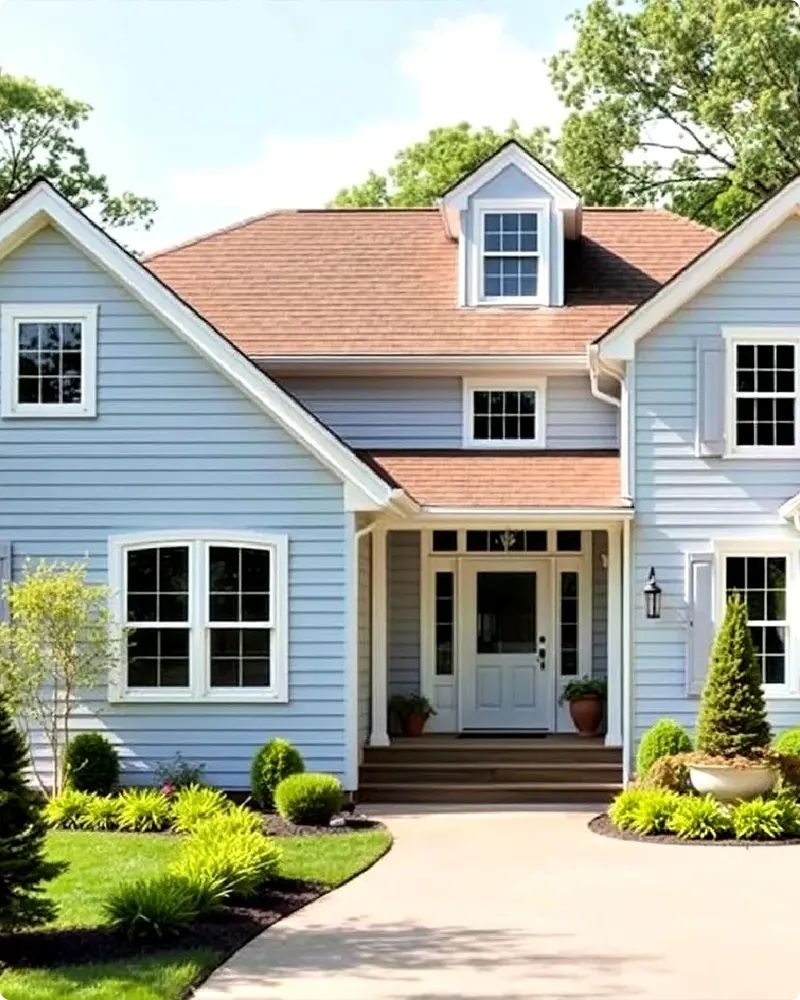 Brown Roof Muted Blue Color House