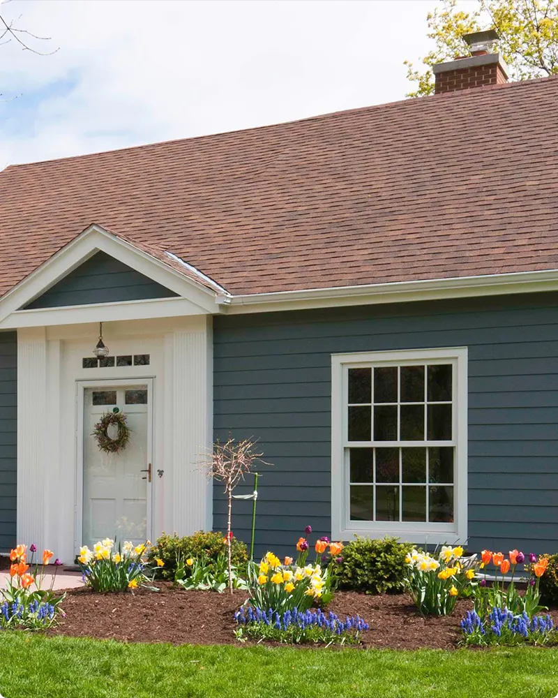 Brown Roof Navy Blue Color House