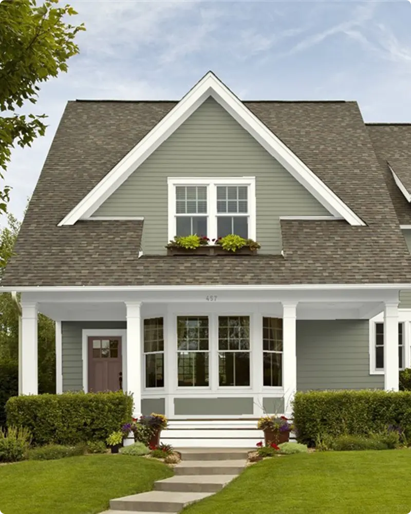 Brown Roof Sage Green Color House