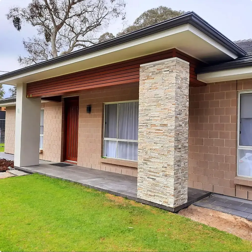 Brown with White Stone Columns