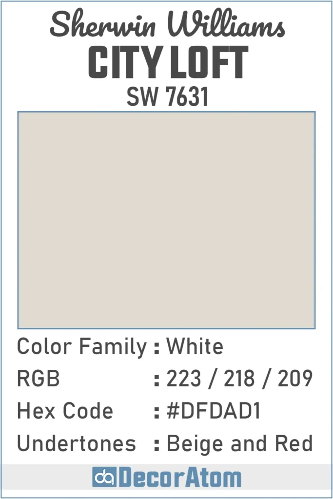 Color Family, RGB Colors, Hex Value, Undertones of City Loft