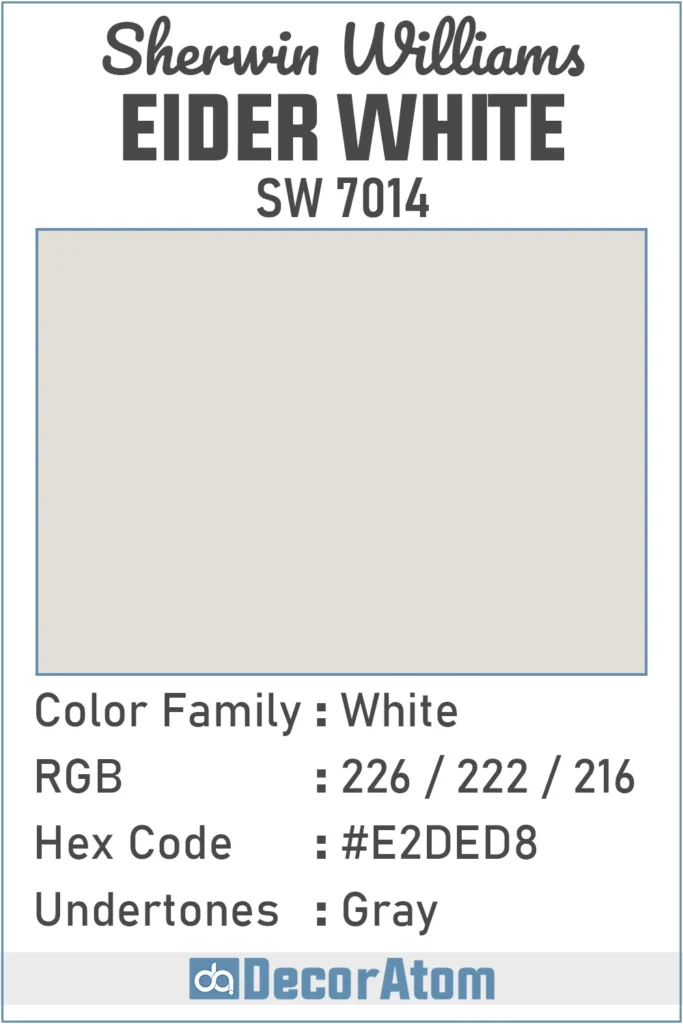 Color Family, RGB Colors, Hex Value, Undertones of Eider White