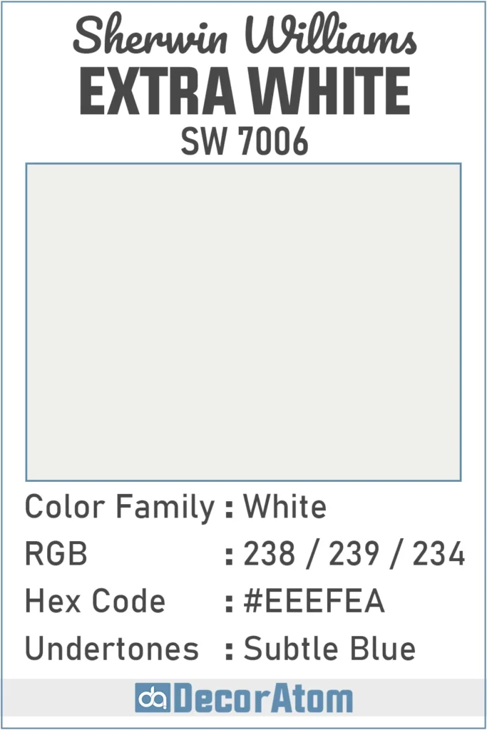 Color Family, RGB Colors, Hex Value, Undertones of Extra White