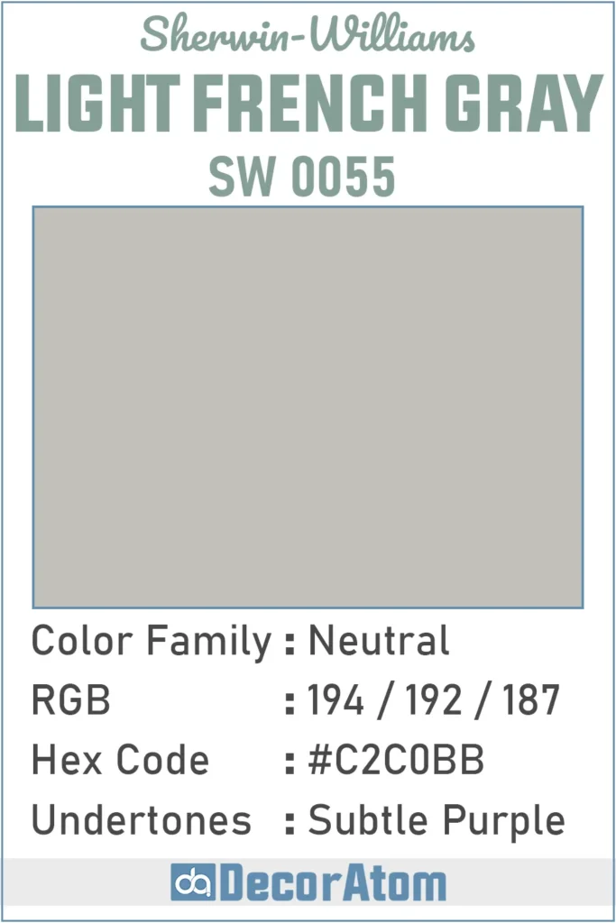Color Family, RGB Colors, Hex Value, Undertones of Light French Gray