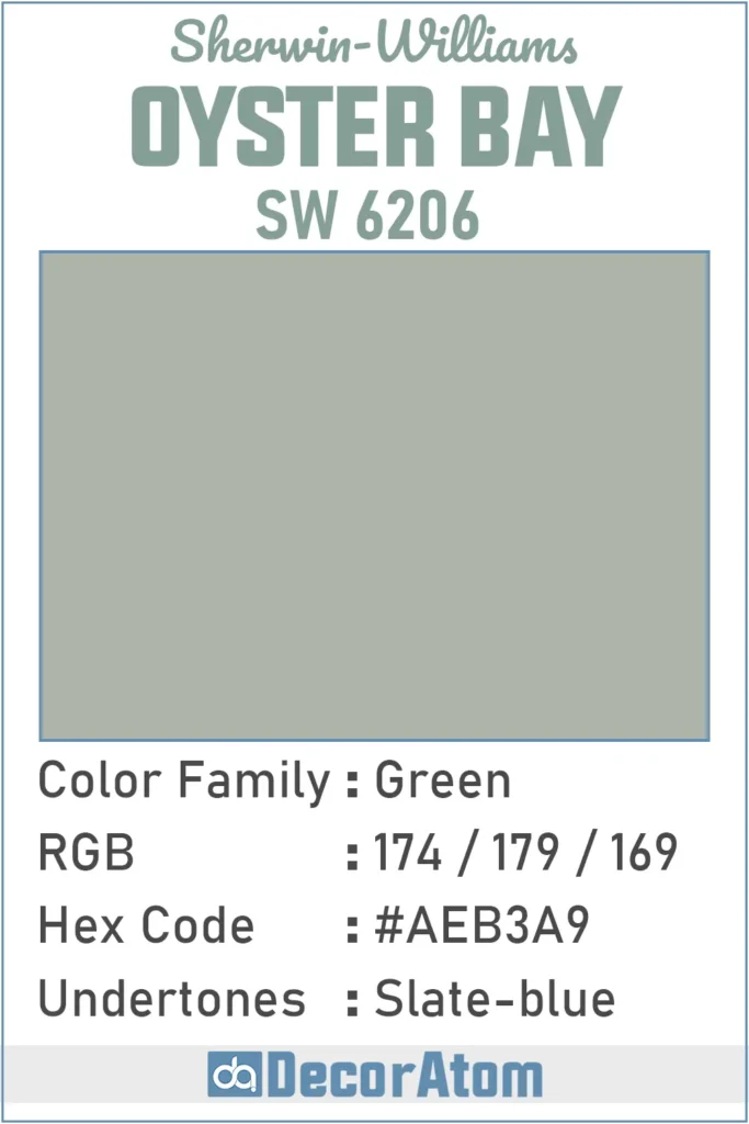 Color Family, RGB Colors, Hex Value, Undertones of Oyster Bay SW 6206
