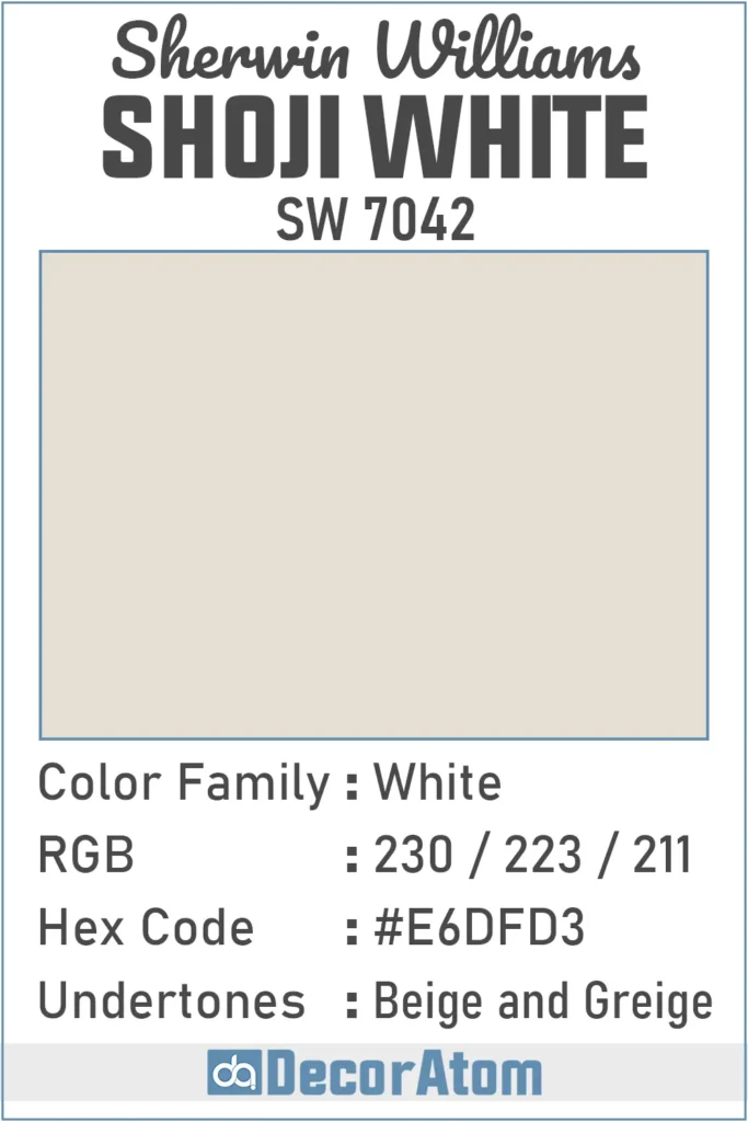 Color Family, RGB Colors, Hex Value, Undertones of Shoji White