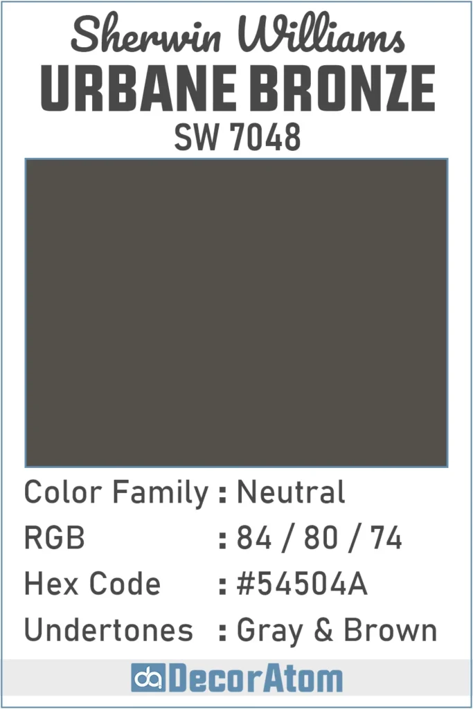 Color Family, RGB Colors, Hex Value, Undertones of Urbane Bronze