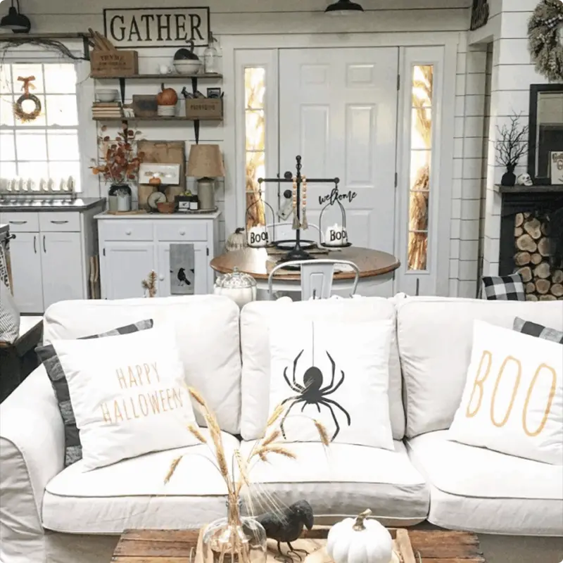 Cozy Up Your Neutral Living Room with Halloween Pillows
