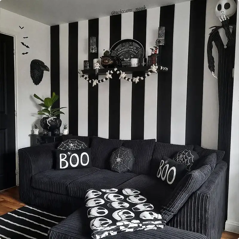 Go Bold with Stripes and Raven Accents in Your Living Room