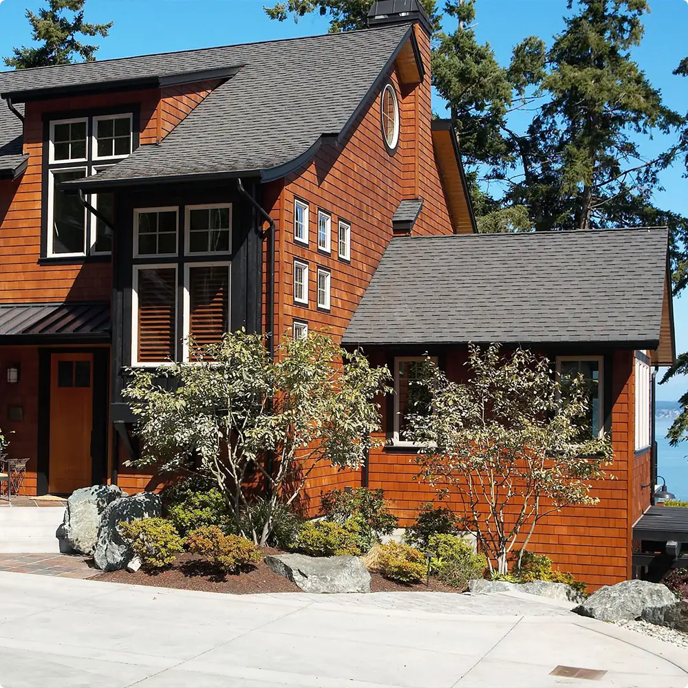 Rustic Brown House Exterior with Gray Roof