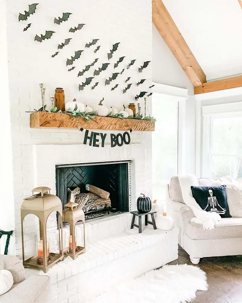 Budget-Friendly Halloween Mantel with DIY Bats and Banners