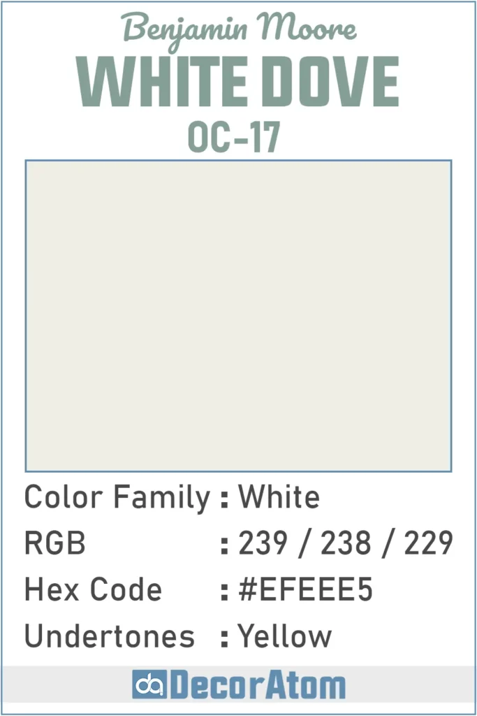 Color Family, RGB Colors, Hex Value, Undertones of White Dove