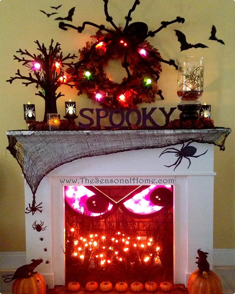 Cozy Yet Spooky Halloween Fireplace Display