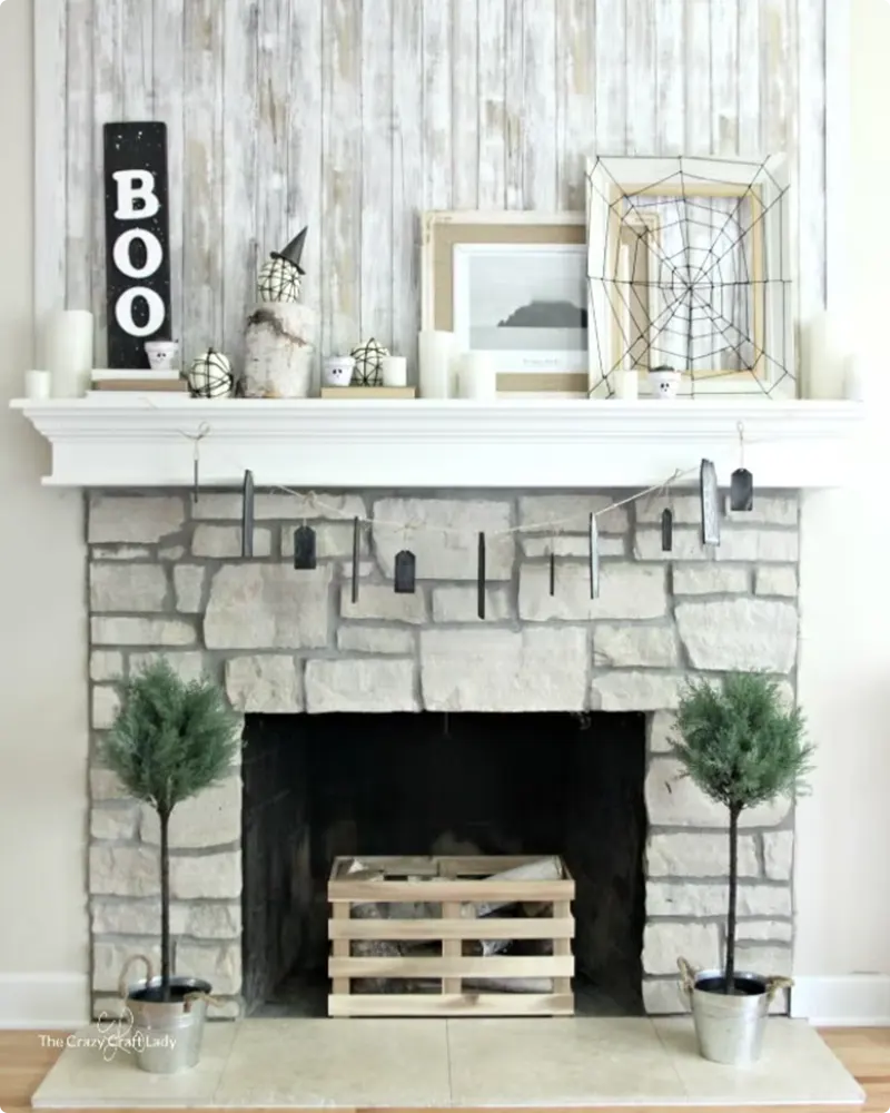 Elegant Neutral Halloween Mantel Decorations