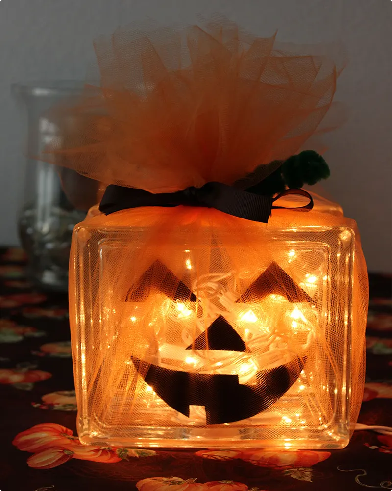 Glass Block Pumpkin for a Unique Halloween Glow