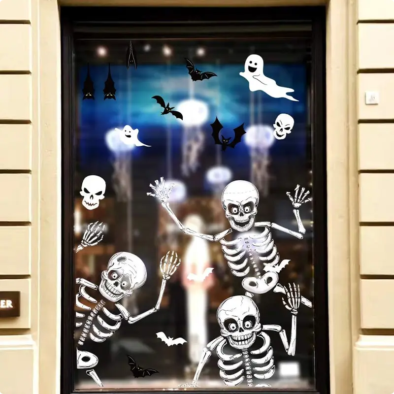 Halloween Cling Decals of Goofy Skeletons Waving People