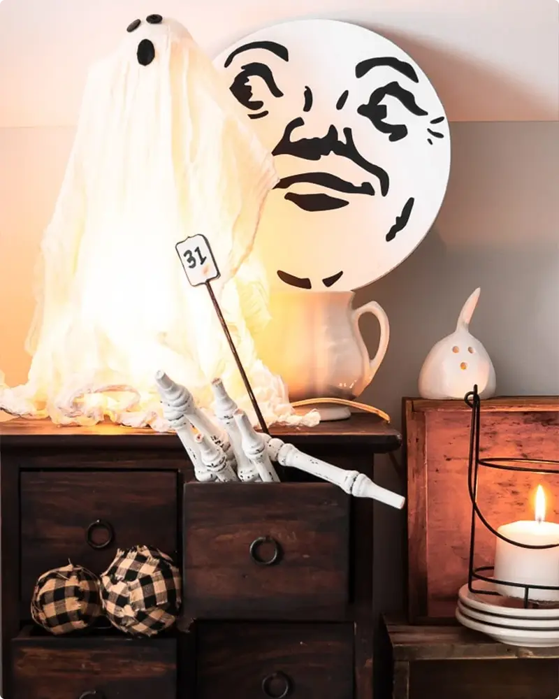 Handmade Moon Face Sign for a Spooky Touch