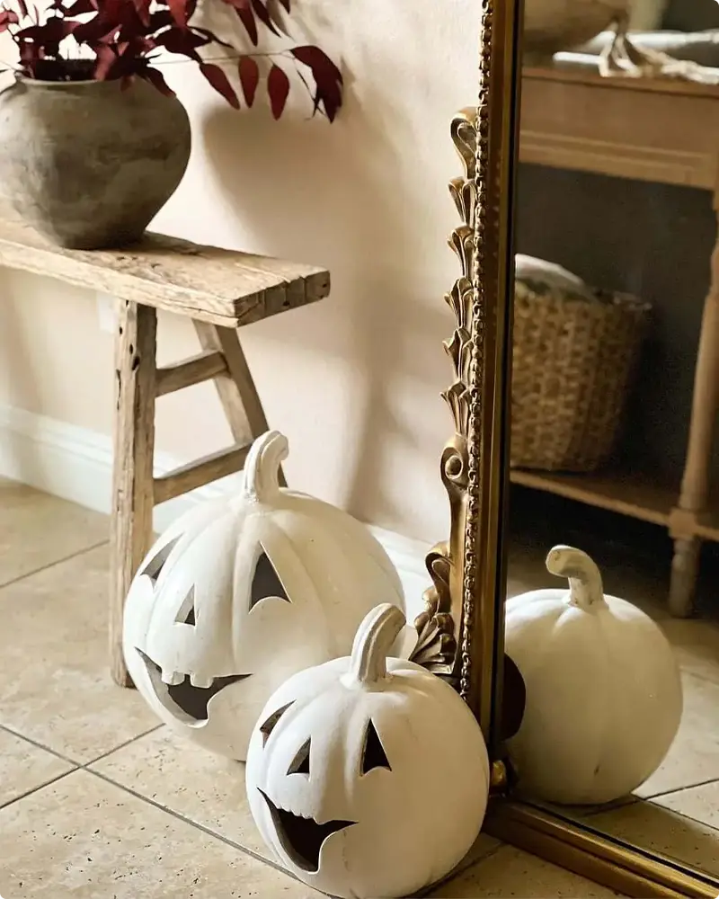 Jack-o’-Lanterns Displayed on Neutral Tile Floors