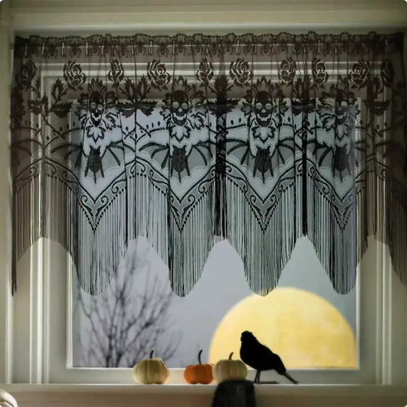 Lacy Curtains With Spooky Skull Patterns