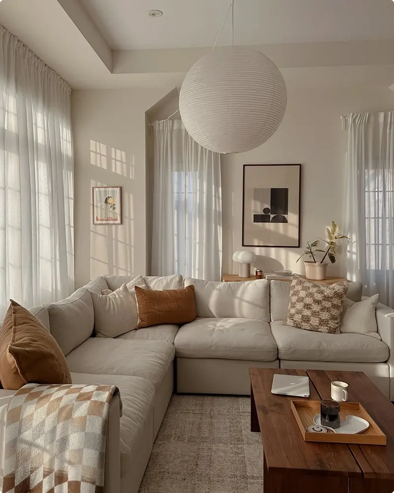Neutral-Toned Sofa With Plush Throws