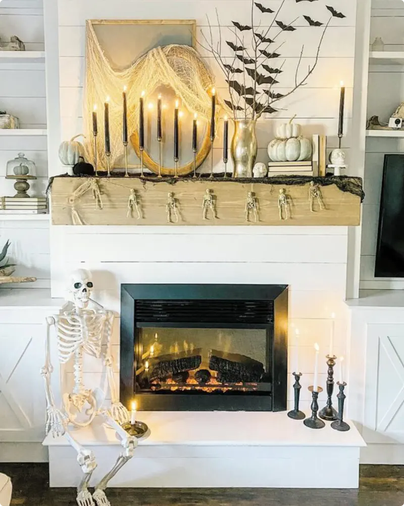 Rustic Shiplap Meets Eerie Elegance: A Haunted Halloween Mantel