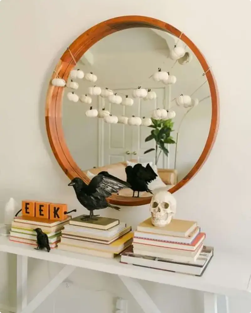 Simple & Chic Halloween: Blackbirds, Skulls, and Mini White Pumpkins