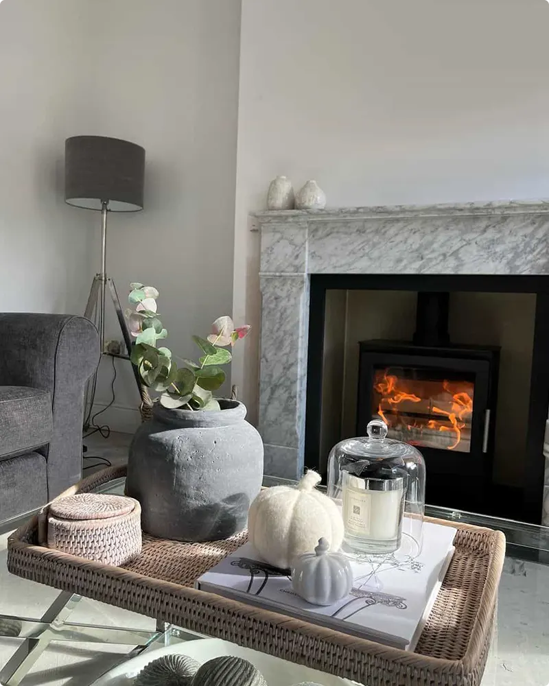 Sleek Modern Halloween Mantel with a Cozy Fireplace Glow