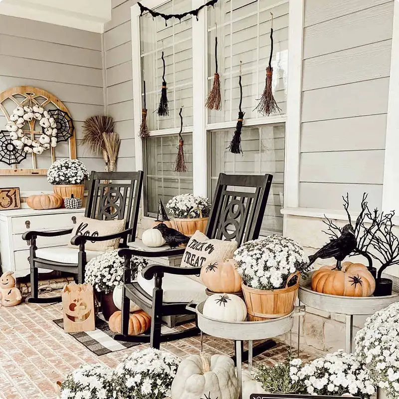 Spellbinding Front Porch and Witch’s Broom Window Display