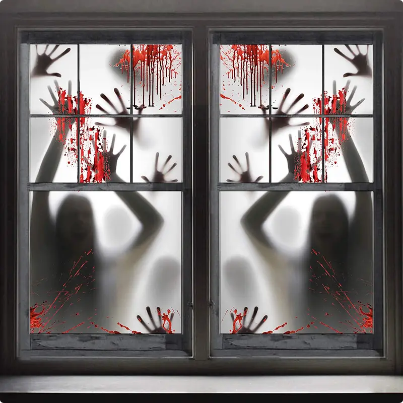 Window Poster With Scary Giant Bloody and Zombie Hands