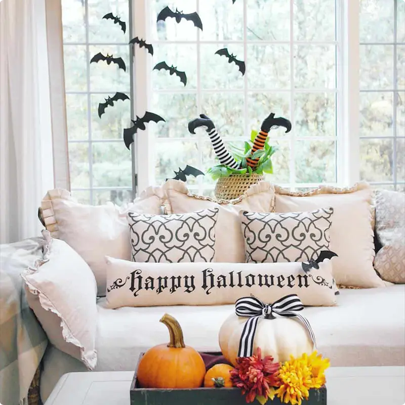 Witch and Fluttering Bats Window Display