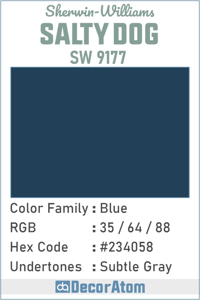 Color Family, RGB Colors, Hex Value, Undertones of Salty Dog