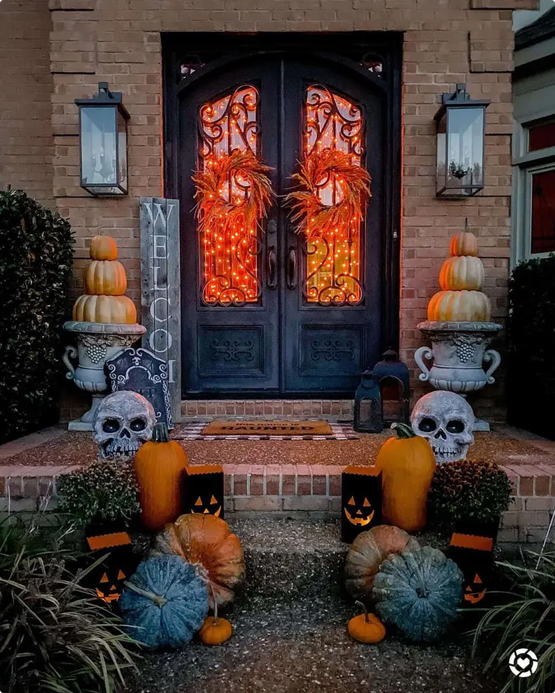 Frightful Halloween Porch with Glowing Lanterns