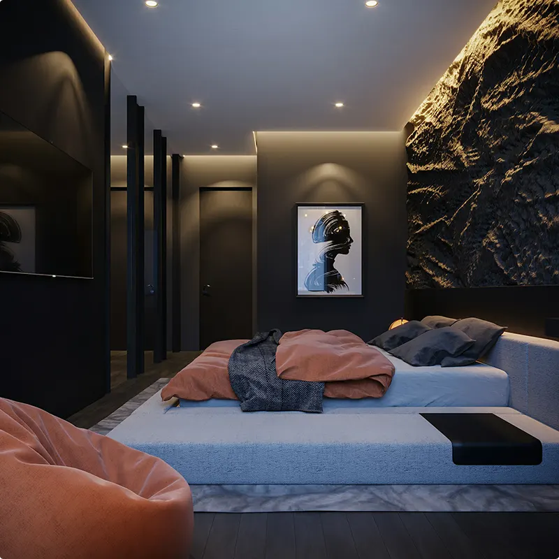 Moody Master Suite with Bold Contrast